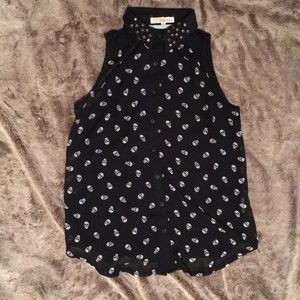 Sheer Skull Button Up Tank Top